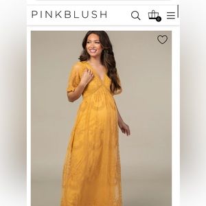 PinkBlush Mustard Lace Mesh Overlay Maternity Maxi Dress